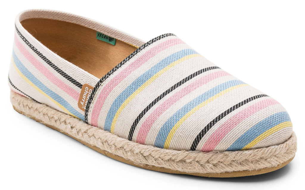 Women's pink striped alpargatas eco-friendly shoes - handcrafted Argentina